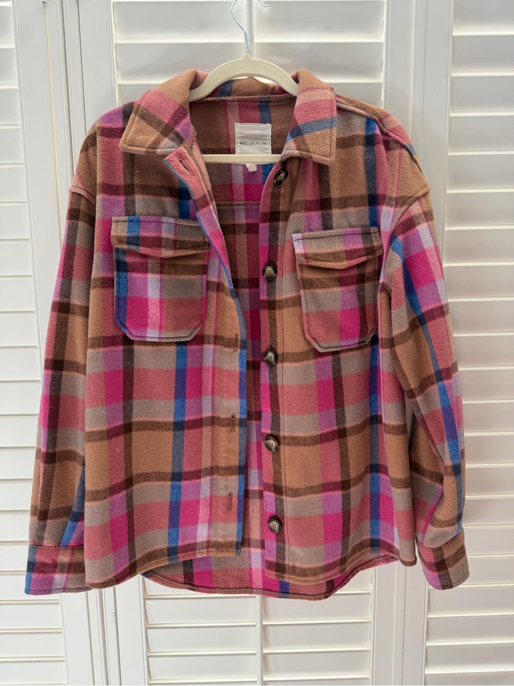 Avec Les Filles Pink Brown Plaid Button-Front Jacket
